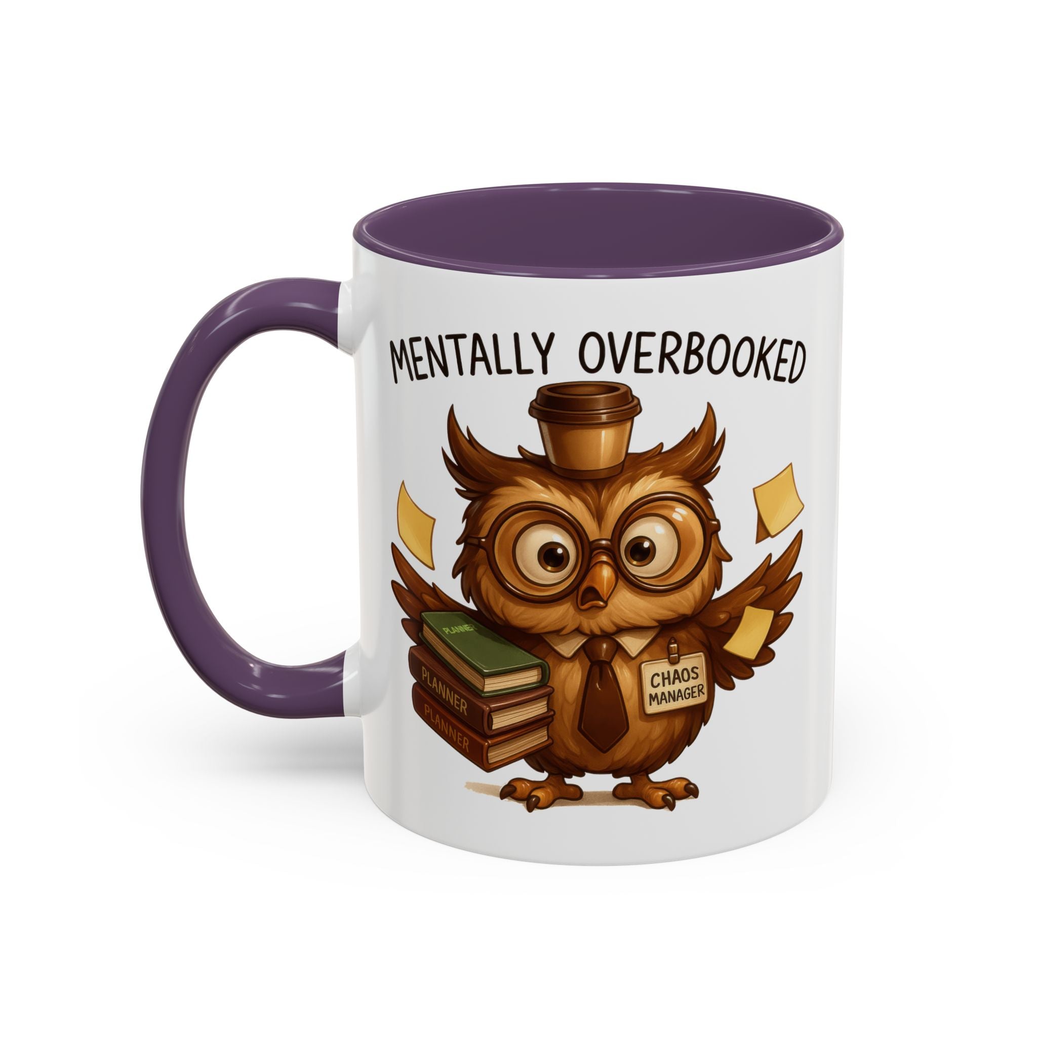 Cute Owl Coffee Mug | Mentally Overbooked Mug | Gifts for Book Lovers, Teacher Gifts, Office Decor, Funny Coffee Cup