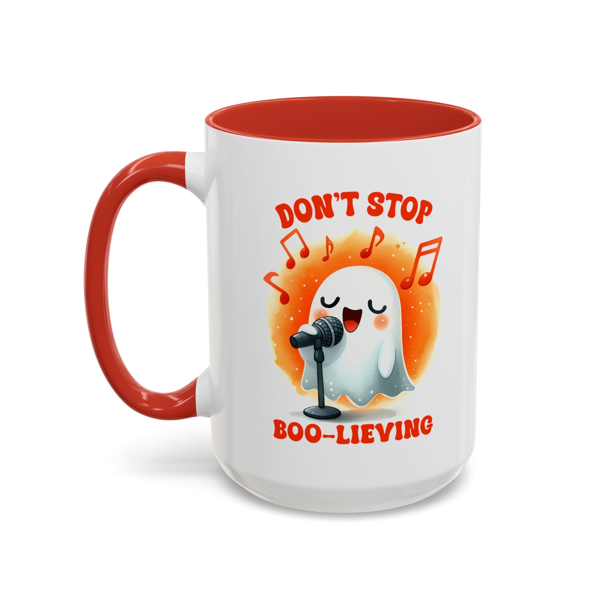 Ghost Coffee Mug, Perfect for Halloween, Fun Gift for Kids & Adults, Don't Stop Boo-lieving Mug, Caffeinated Spirits