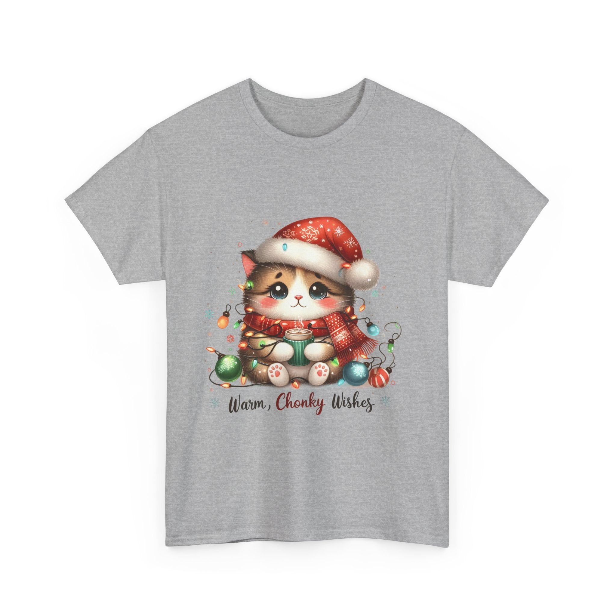 Cute Christmas Cat Tee - Unisex Heavy Cotton Tee, Holiday Gift, Cozy Wear, Festive Apparel, Gift for Cat Lovers