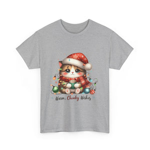 Cute Christmas Cat Tee - Unisex Heavy Cotton Tee, Holiday Gift, Cozy Wear, Festive Apparel, Gift for Cat Lovers
