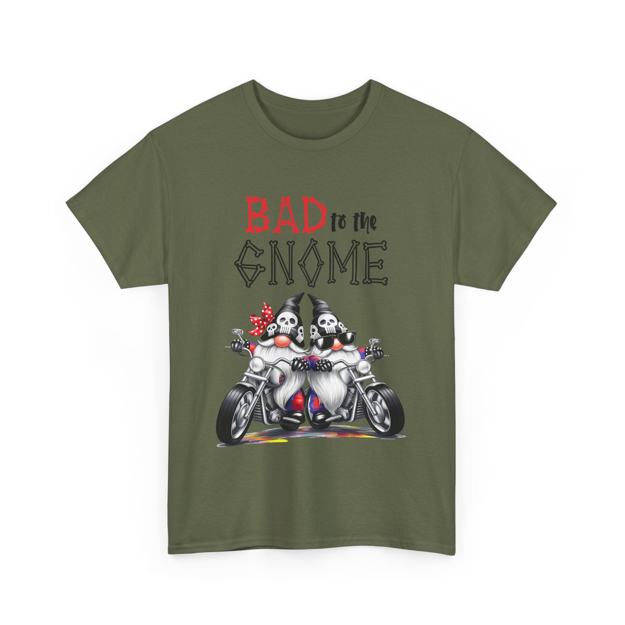 Bad to the Gnome Unisex Heavy Cotton Tee - Fun and Whimsical Biker Shirt