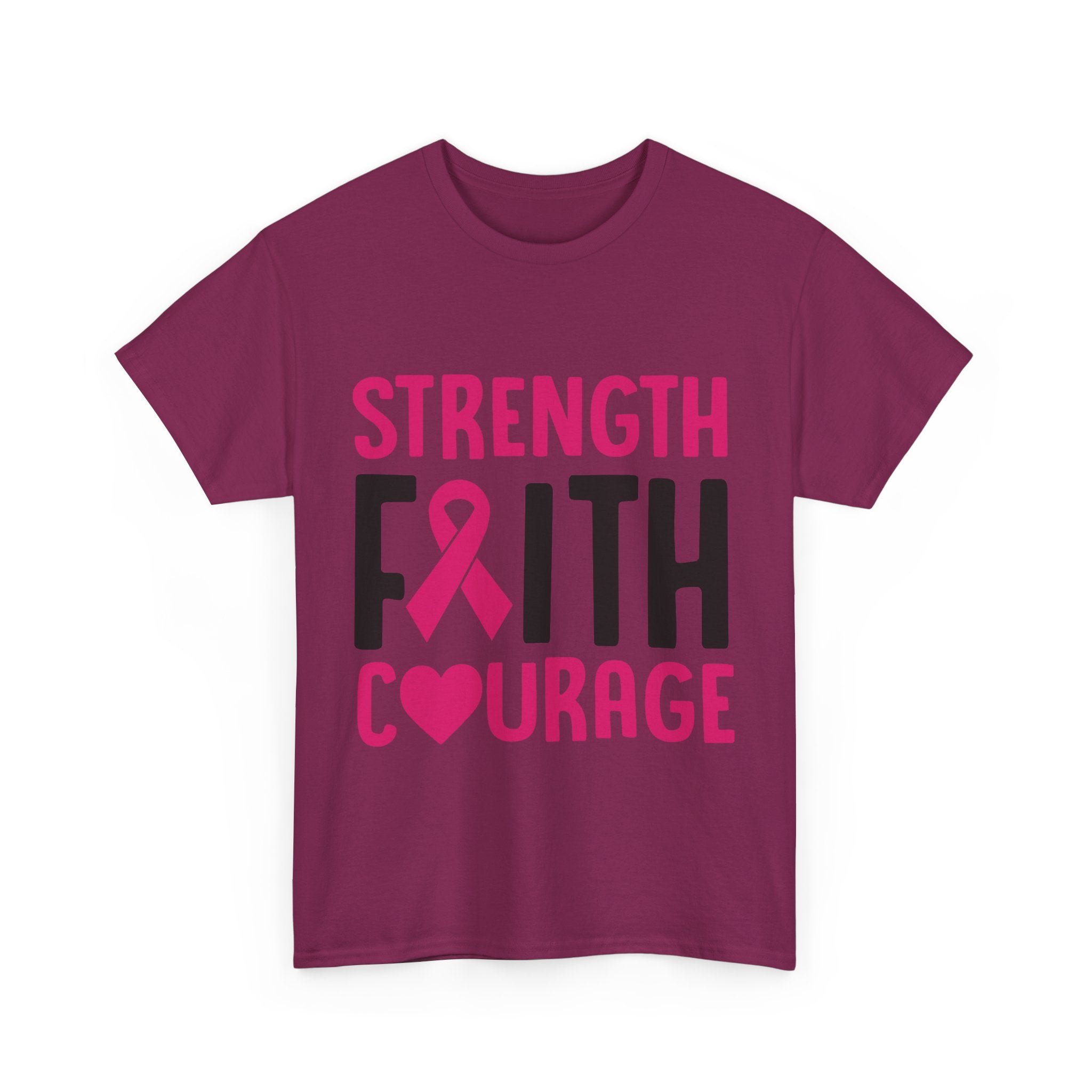 Supportive Statement Tee - Strength, Faith, Courage, Breast Cancer Awareness Shirt, Unisex Cotton Tee, Gift for Her, Inspirational Wear