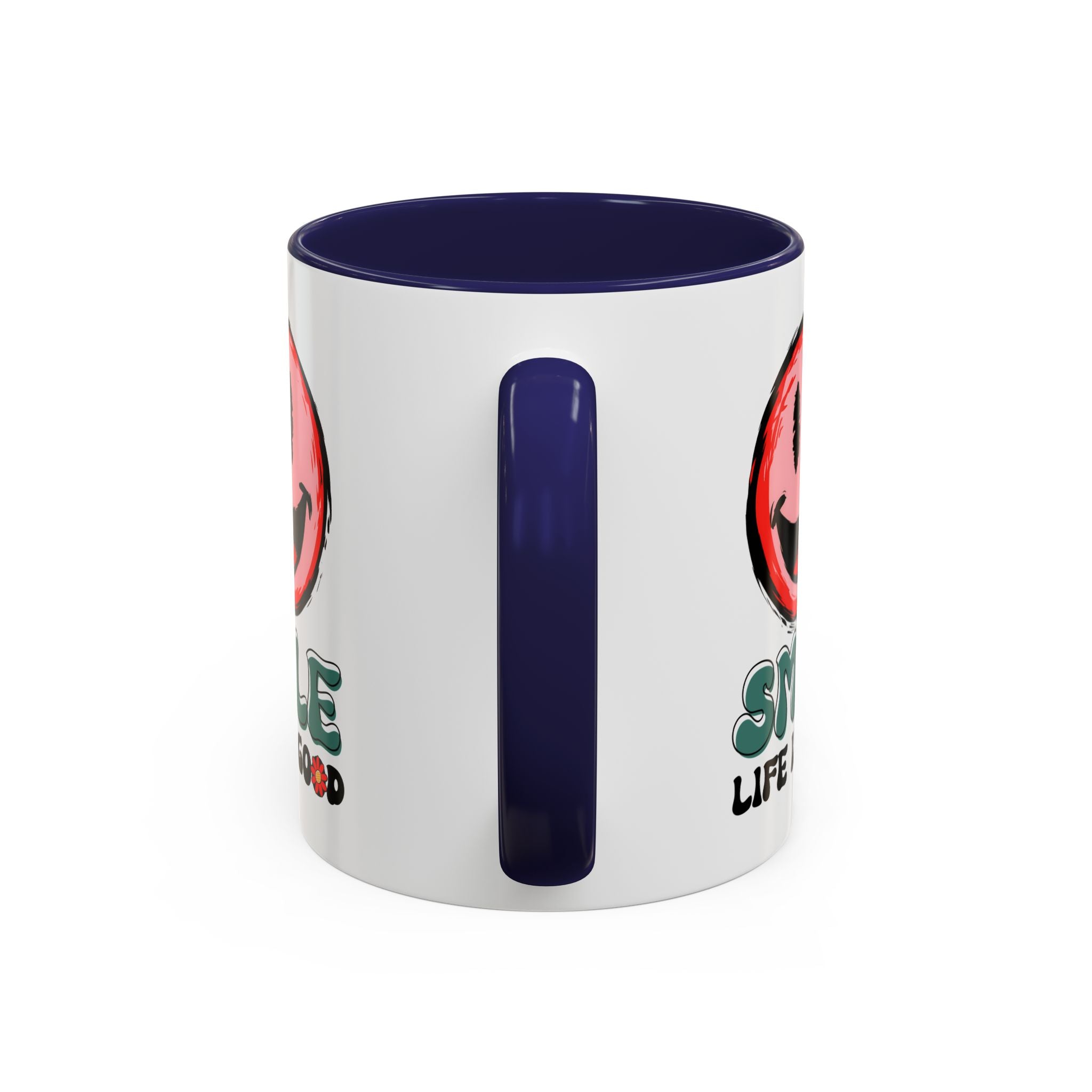 Smiley Face Accent Coffee Mug - "Smile, Life is Good" - 11oz & 15oz