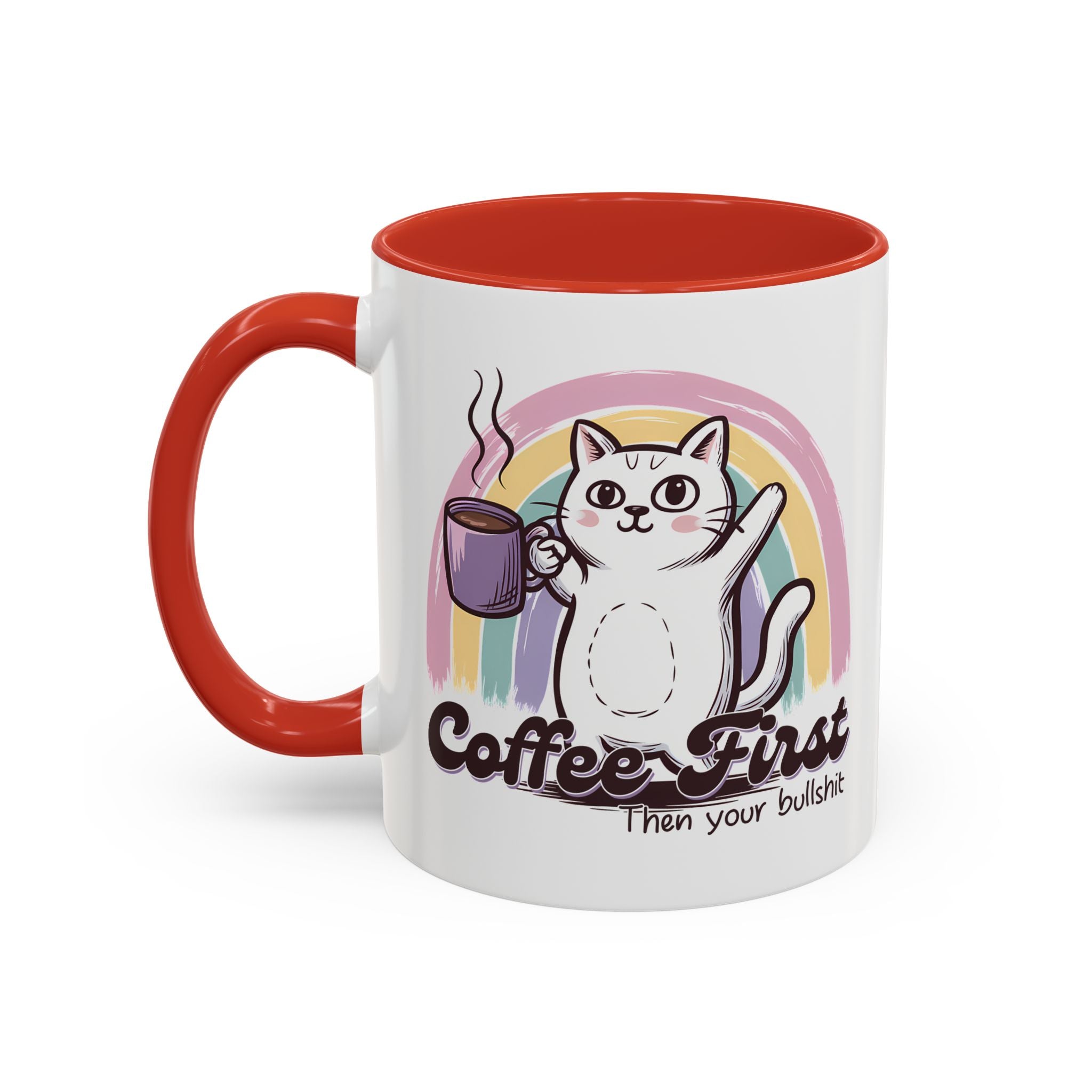 Coffee First Cat Mug - Humorous 11 & 15oz Accent Coffee Cup for Cat Lovers sarcasm