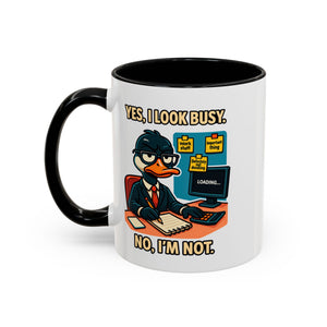 Busy Duck Coffee Mug, Humorous Office Mug, Cute Animal Mug Gift, Quirky Work Mug, Funny Gift for Coworkers