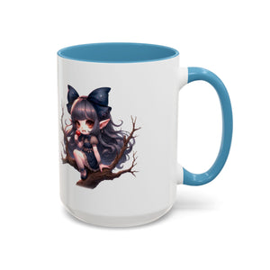 gothic vampire girl in tree horror art Accent Coffee Mug (11, 15oz) png16