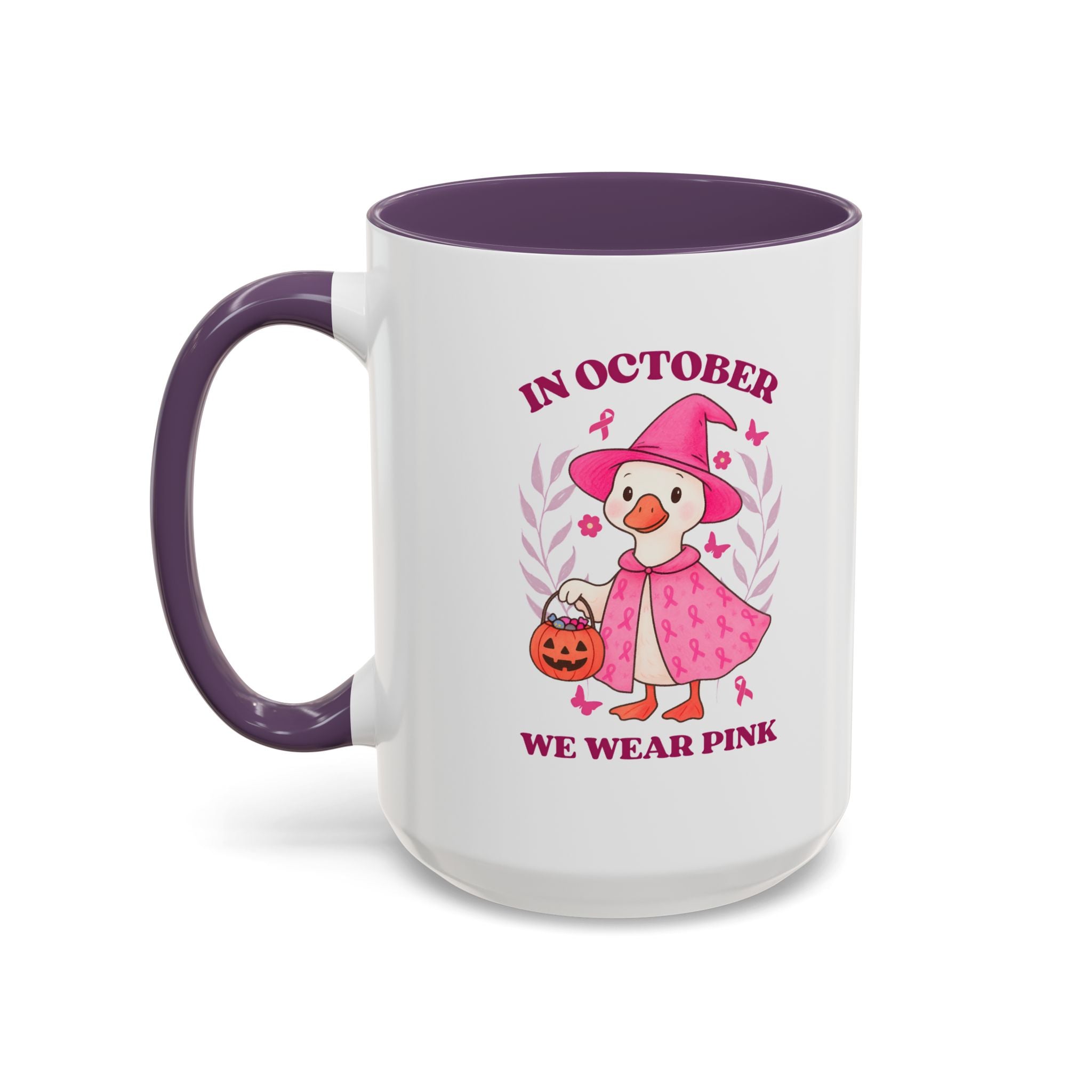 Halloween Breast Cancer Awareness Coffee Mug | October 2023 Gift, Pink Ribbon Mug, Spooky Coffee Cup, Cute Duck Mug, Fall Decor