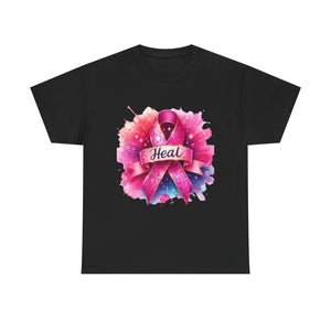 Breast Cancer Awareness Tee, Heal Ribbon Shirt, Supportive Gift, Unisex Cotton T-Shirt, Inspirational Apparel, Pink Ribbon Top