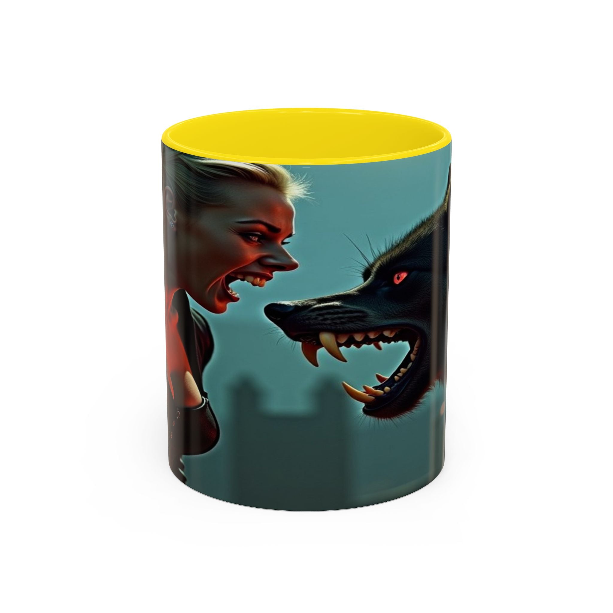 woman vampire and Fierce Werewolf Coffee Mug - 11 & 15oz Accent Mug for horror art lovers
