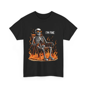 Funny Skeleton Tee - I'm Fine T-Shirt, Humor, Unisex Cotton Shirt, Halloween Gift, Casual Wear, Quirky Fashion