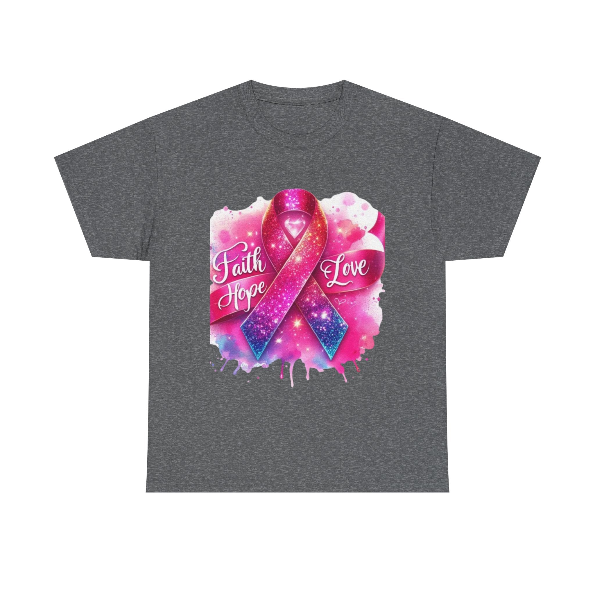 Faith, Hope, Love Tee - Unisex Heavy Cotton T-Shirt, Inspirational Shirt, Cancer Awareness Gift, Motivational Apparel, Stylish Everyday Wear