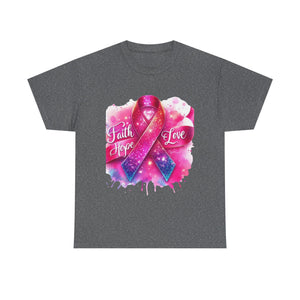 Faith, Hope, Love Tee - Unisex Heavy Cotton T-Shirt, Inspirational Shirt, Cancer Awareness Gift, Motivational Apparel, Stylish Everyday Wear
