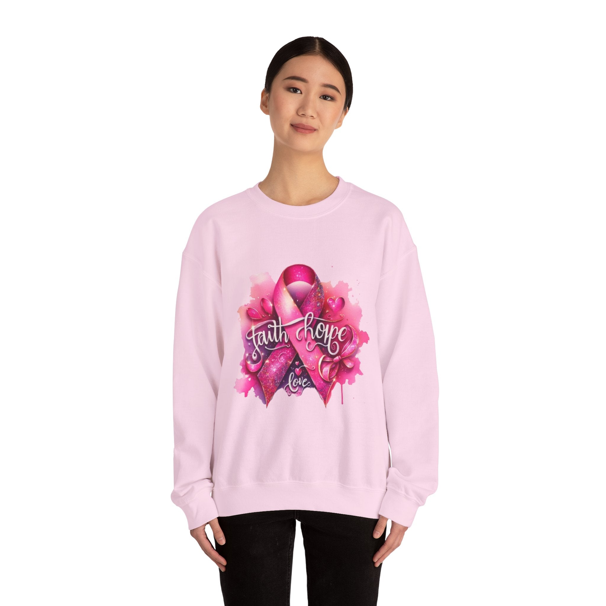 Breast Cancer Awareness Sweatshirt, Faith Hope Love Crewneck, Comfort Fashion, Supportive Gift for Her, Pink Ribbon Apparel