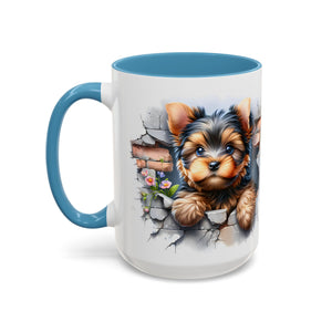 Cute Dog Peeking Coffee Mug, Pet Lover Gift, Yorkshire Terrier Mug, Animal Lover Coffee Cup, Dog-Themed Drinkware, Doggie Mug