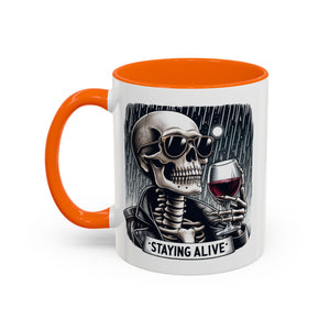 Stylish Skull Coffee Mug, Gothic Drinkware, Staying Alive Gift for Halloween, Funny Office Mug, Alternative Drinkware