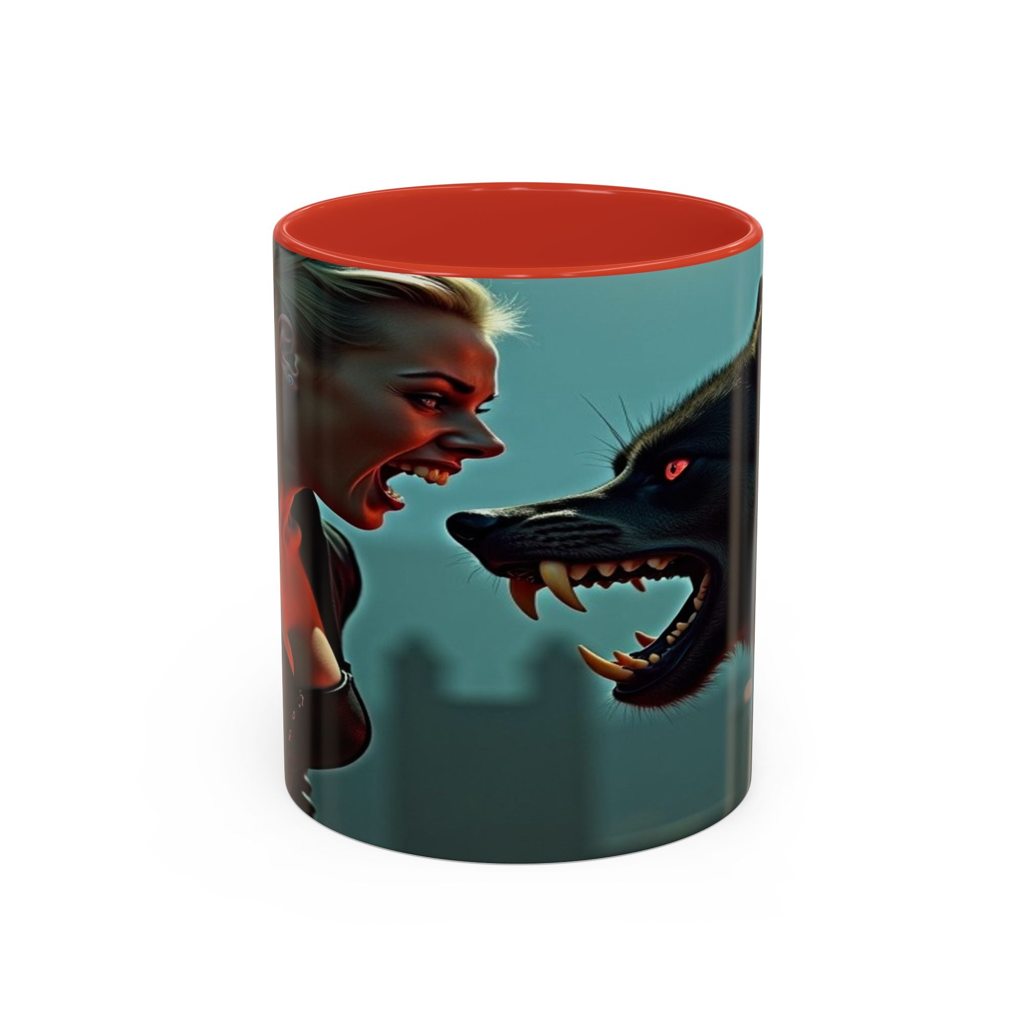 woman vampire and Fierce Werewolf Coffee Mug - 11 & 15oz Accent Mug for horror art lovers