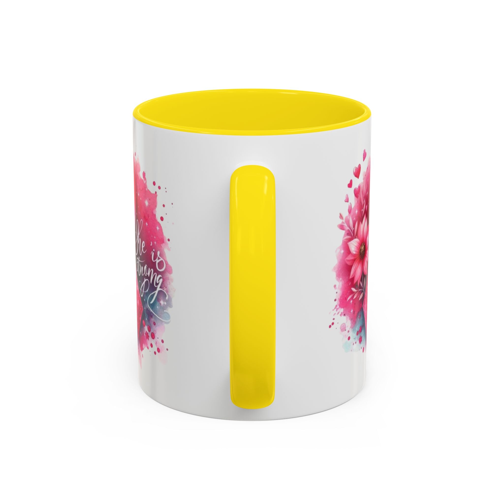 Breast Cancer Awareness Coffee Mug - Inspirational Gift, Motivational Drinkware, Supportive Cup, Pink Ribbon Design, She Is Strong