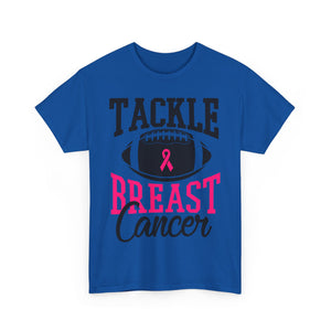 Unisex Heavy Cotton Tee - Tackle Breast Cancer Awareness Shirt, Football Support Tee, Gift for Cancer Fighters, Sports Fundraiser Shirt