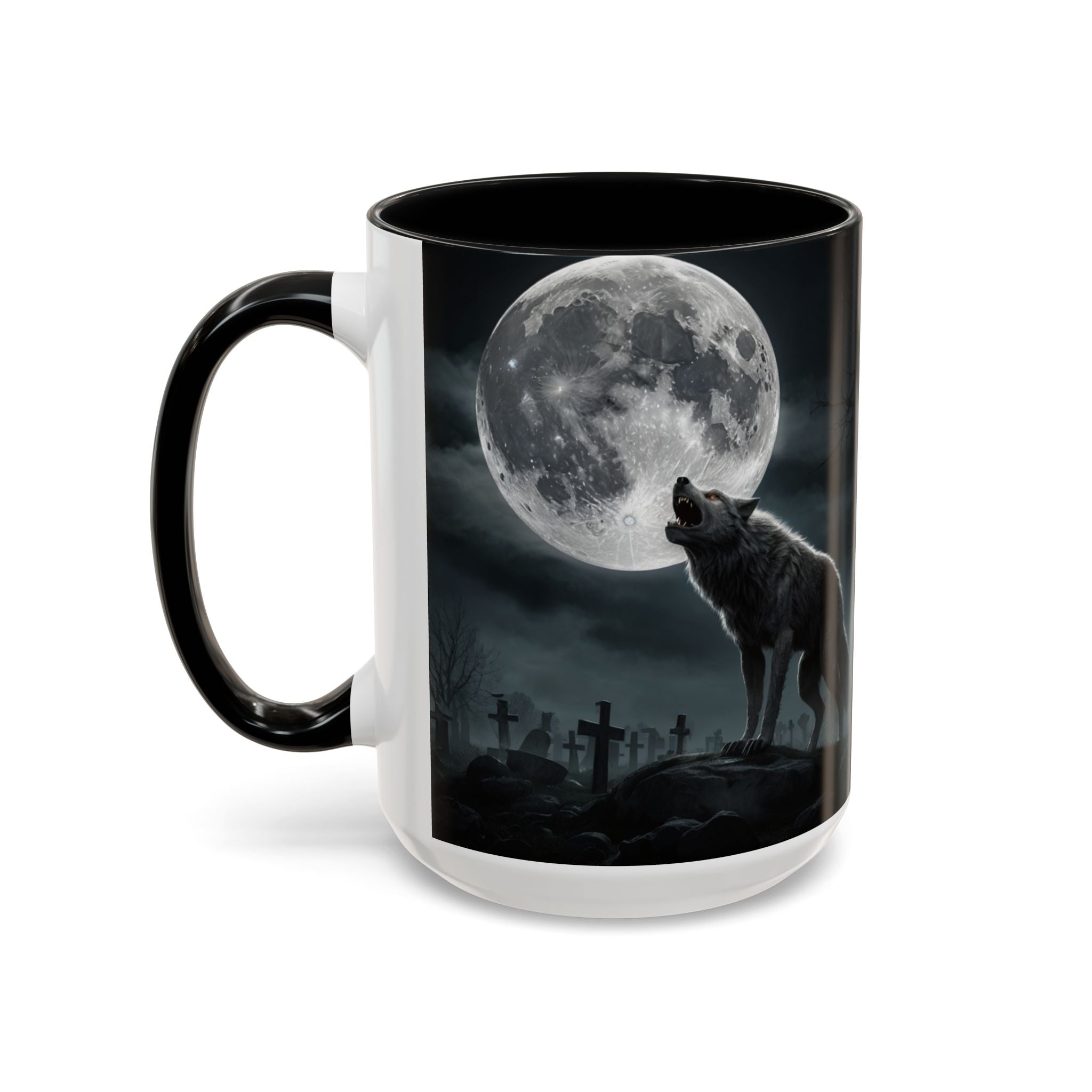 Howling Wolf Moon Coffee Mug – Gothic Graveyard Accent Mug (11/15oz) fantasy