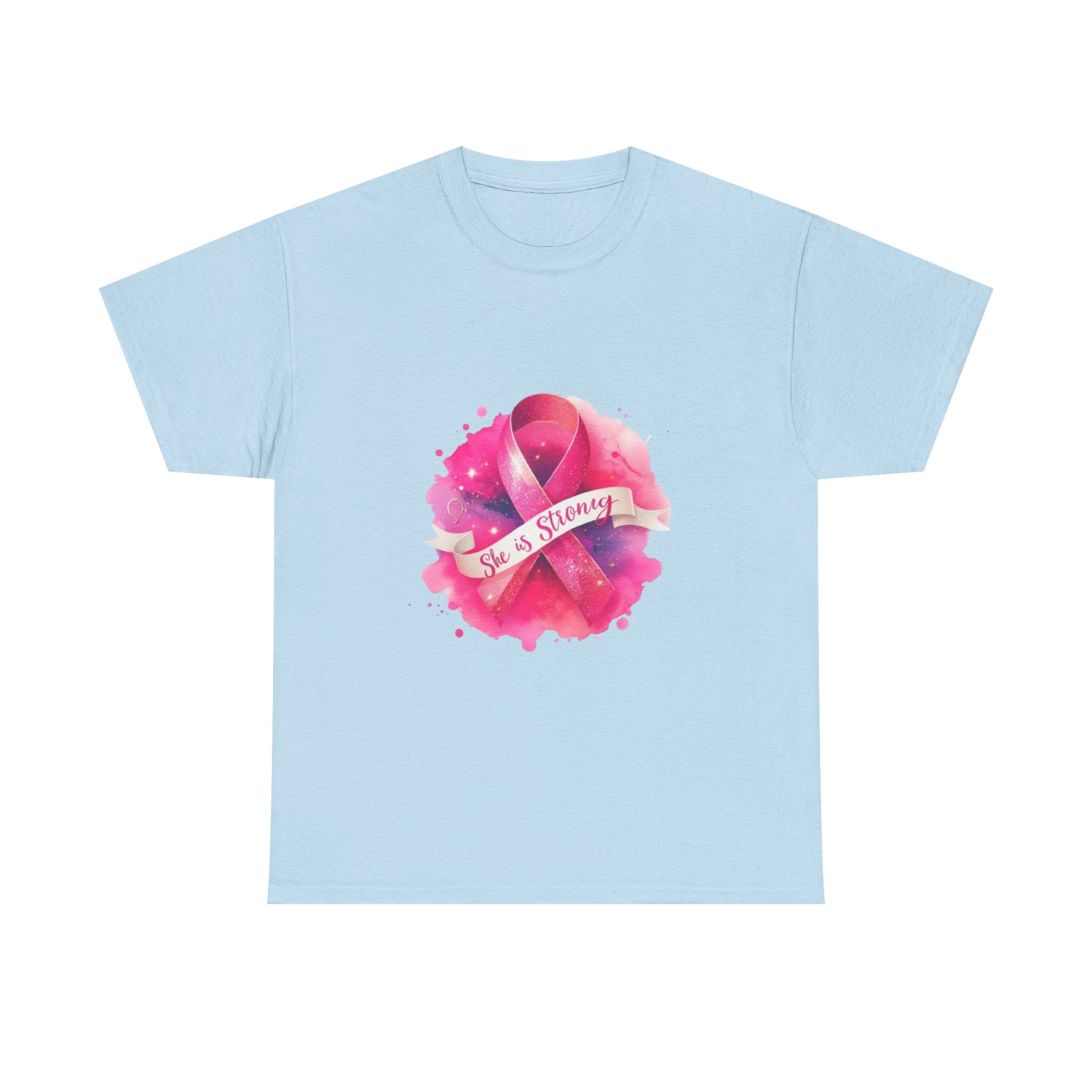 Empowering Cancer Awareness Tee - She is Strong, Support Shirt, Gift for Survivors, Pink Ribbon Apparel, Breast Cancer Awareness