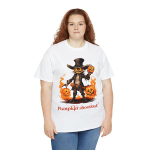 Halloween t shirt pumpkin western style shootout funny fall fun scary stocking stuffer for whole family  cotton tee