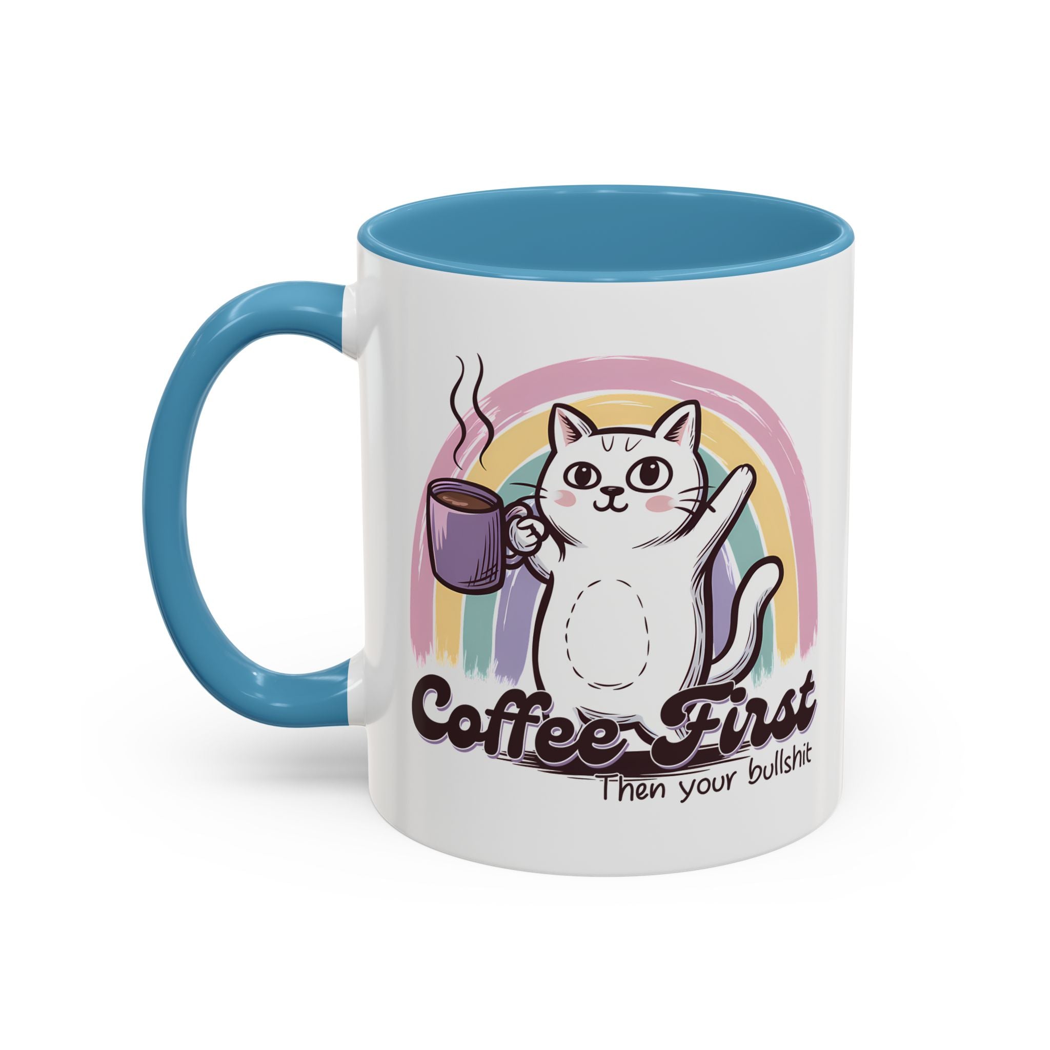 Coffee First Cat Mug - Humorous 11 & 15oz Accent Coffee Cup for Cat Lovers sarcasm