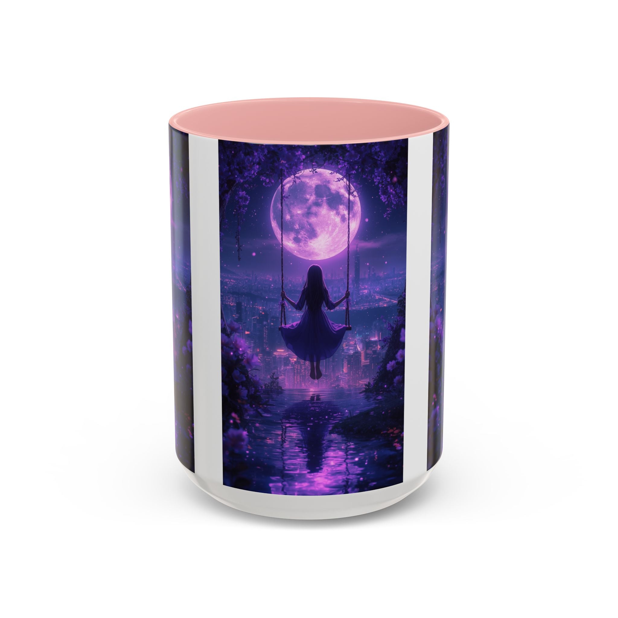 anime Dreamy Moonlit Swing Accent Coffee Mug, Artistic Mug, Celestial Coffee Cup, Fantasy Beverage Holder, Gift for Dreamers