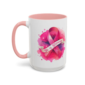 Empowering Pink Ribbon Coffee Mug | She is Strong | Gift for Cancer Awareness, Inspirational Drinkware, Office Mug, Motivational [...]