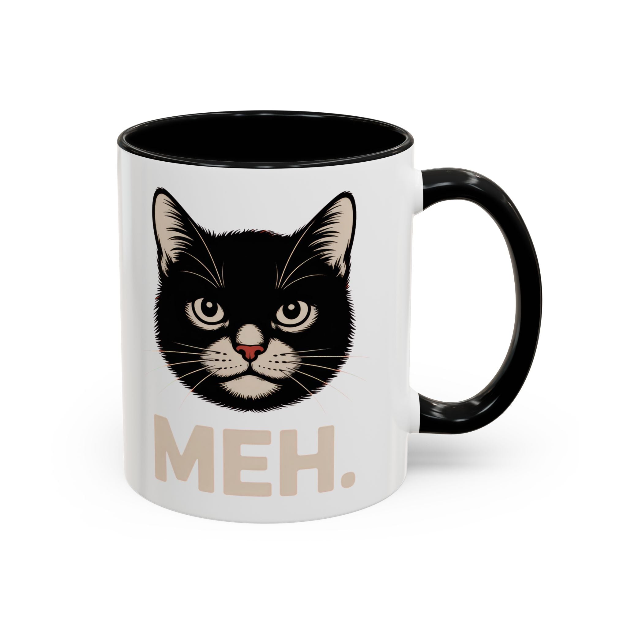 Tuxedo Cat 'MEH.' Accent Coffee Mug — Funny Cat Lover Ceramic Mug
