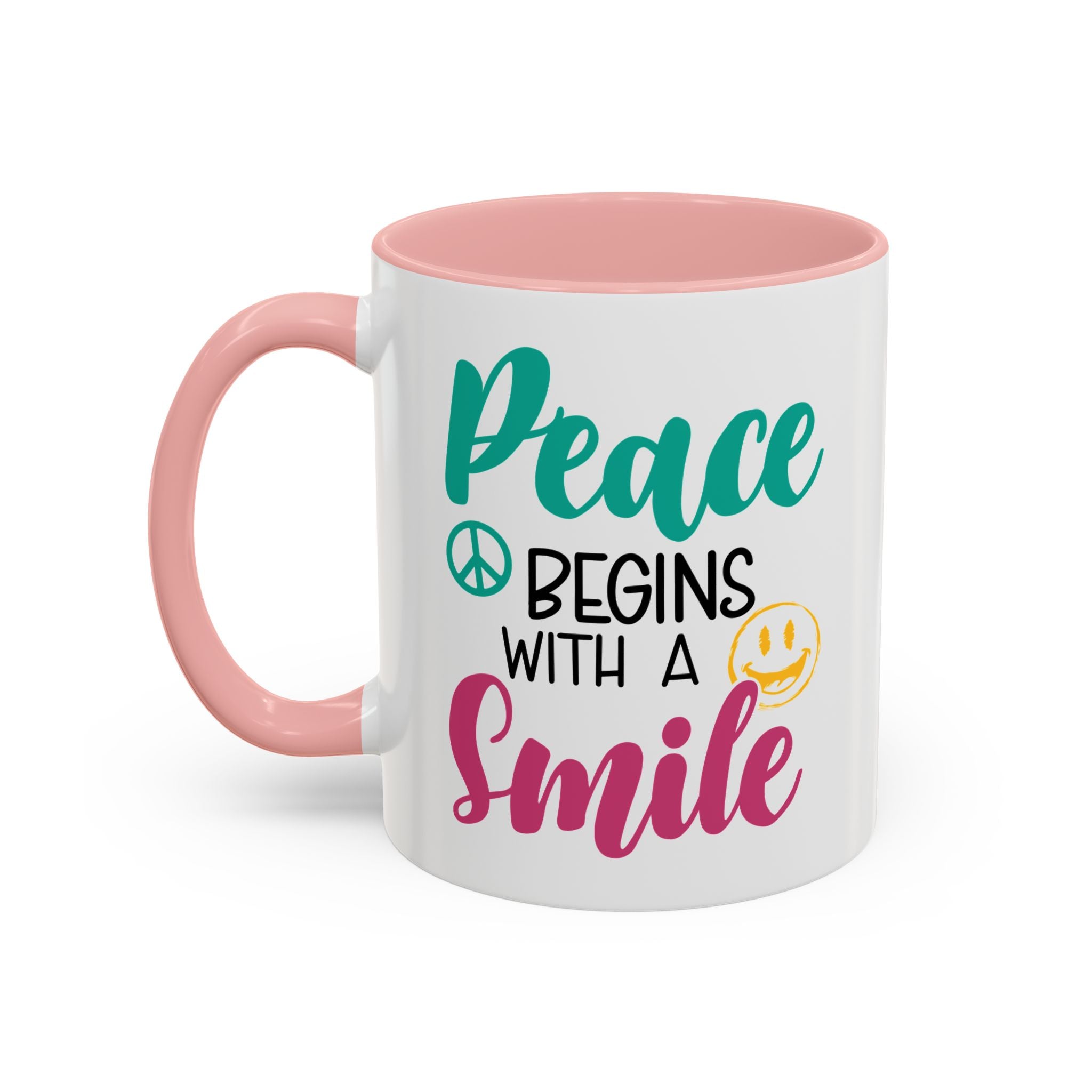Inspirational Peace Coffee Mug - "Peace Begins with a Smile" - 11oz & 15oz