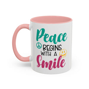 Inspirational Peace Coffee Mug - "Peace Begins with a Smile" - 11oz & 15oz