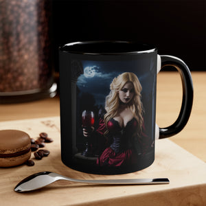 gothic blonde vampire drinking blood Accent Coffee Mug, 11oz