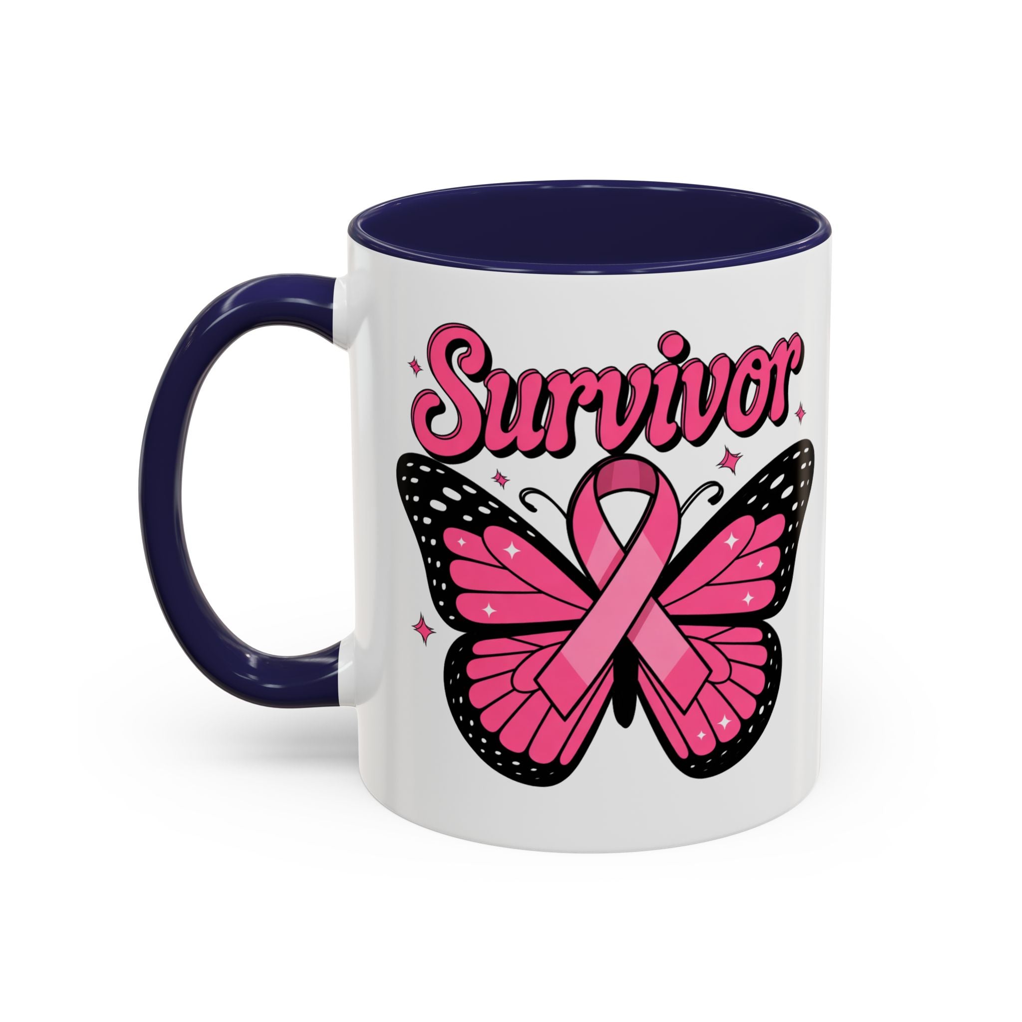 Survivor Butterfly Coffee Mug, Inspirational Gift, Pink Ribbon Mug, Breast Cancer Awareness, Empowerment Cup, Motivational Drinkware