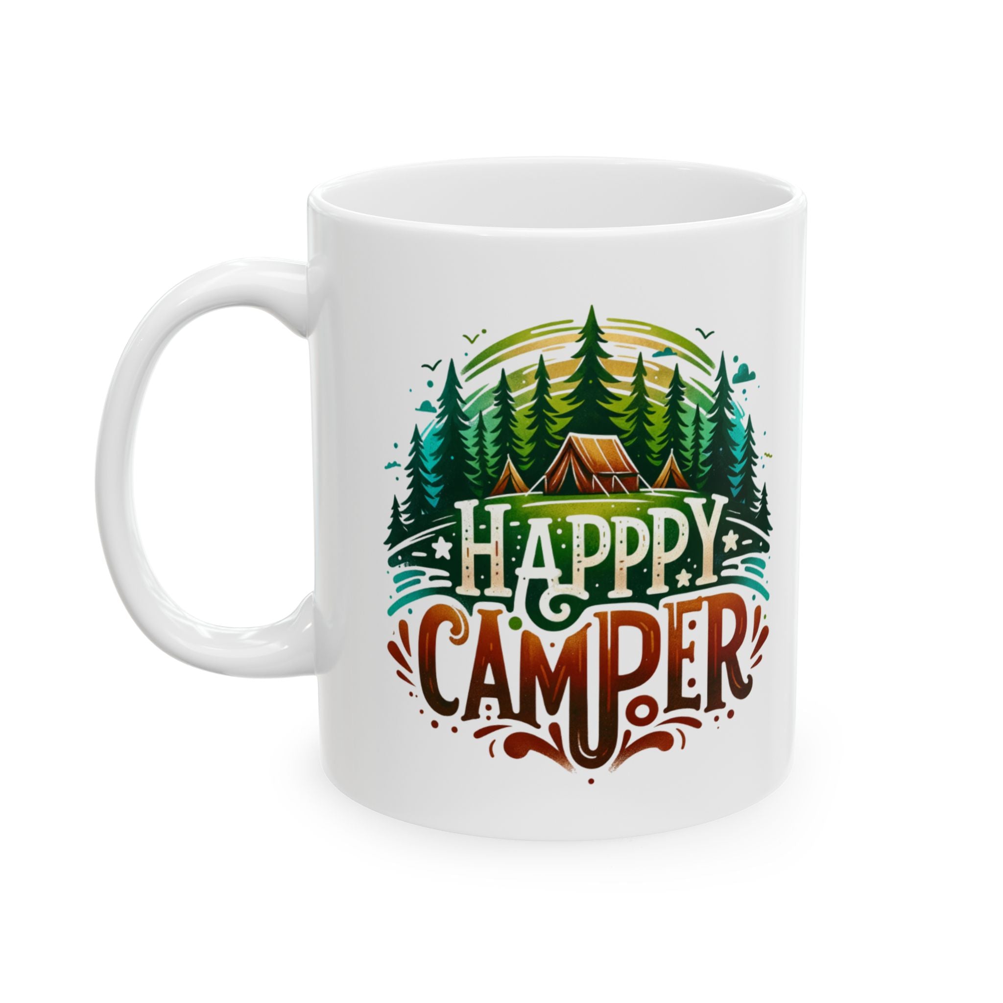 Happy Camper coffee Mug - Perfect for Nature Lovers, Outdoor Enthusiasts, Coffee & Tea Lovers, Gift for Campers, Hiking Decor