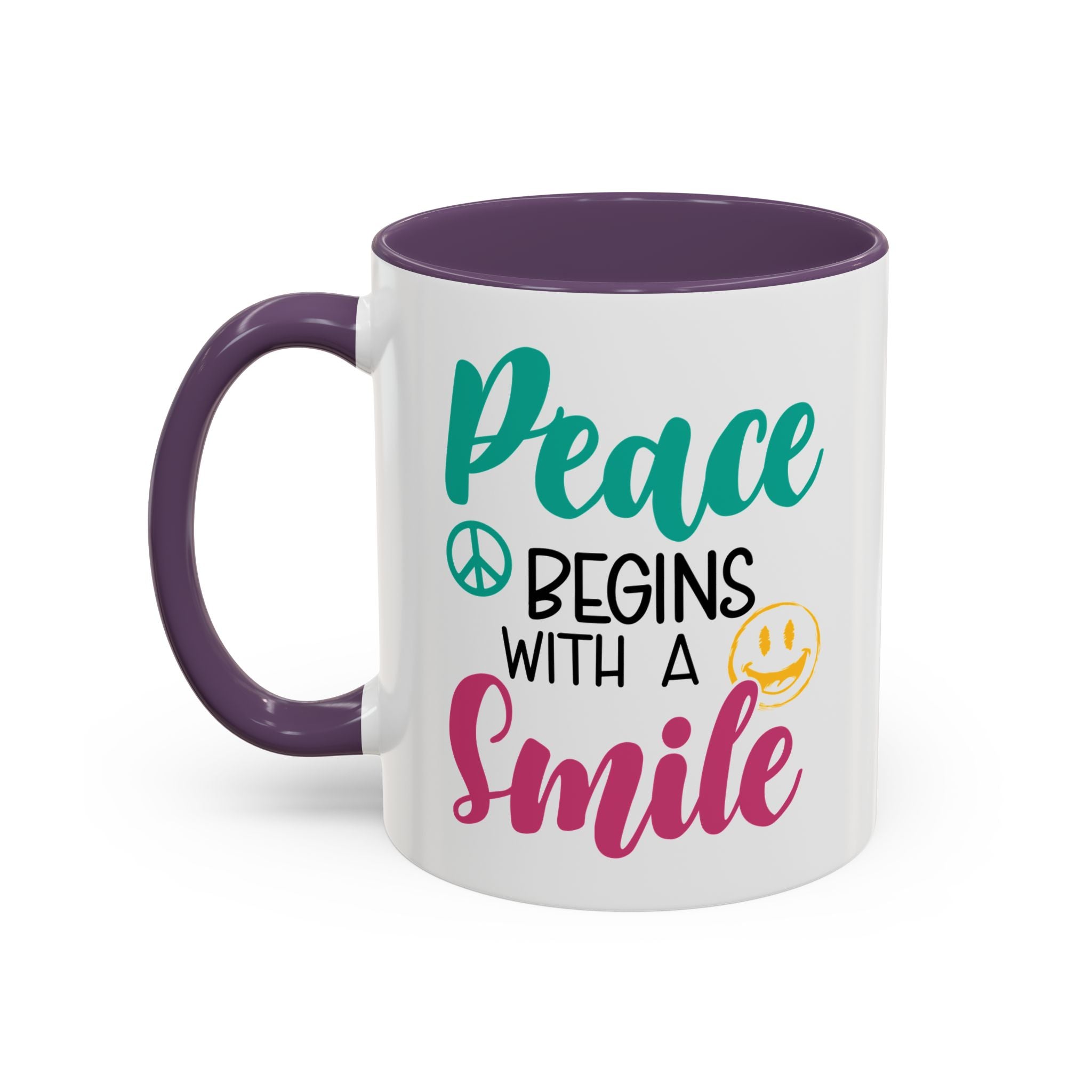 Inspirational Peace Coffee Mug - "Peace Begins with a Smile" - 11oz & 15oz