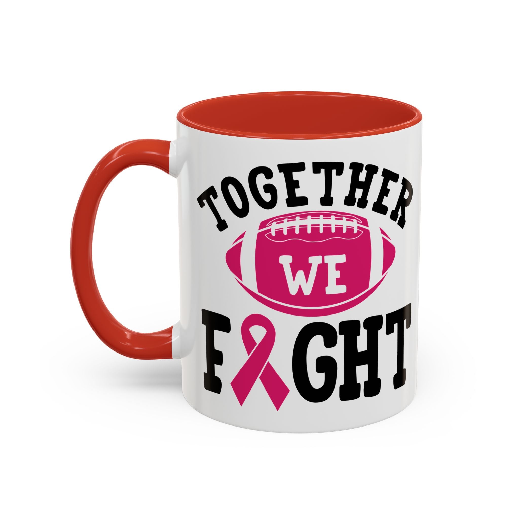 Together We Fight Pink Ribbon Coffee Mug, Support Breast Cancer Awareness, Gift for Survivors, Football Lovers, Empowerment