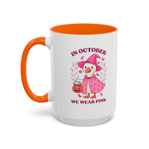 Halloween Breast Cancer Awareness Coffee Mug | October 2023 Gift, Pink Ribbon Mug, Spooky Coffee Cup, Cute Duck Mug, Fall Decor
