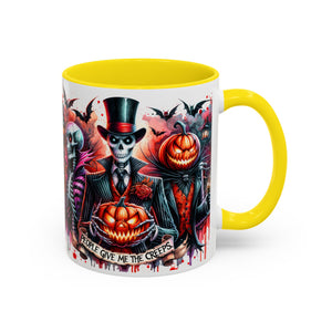 Halloween-themed Accent Coffee Mug, Spooky Skull Mug, Pumpkin Art Cup, Unique Gift for Halloween Lovers, October Decor
