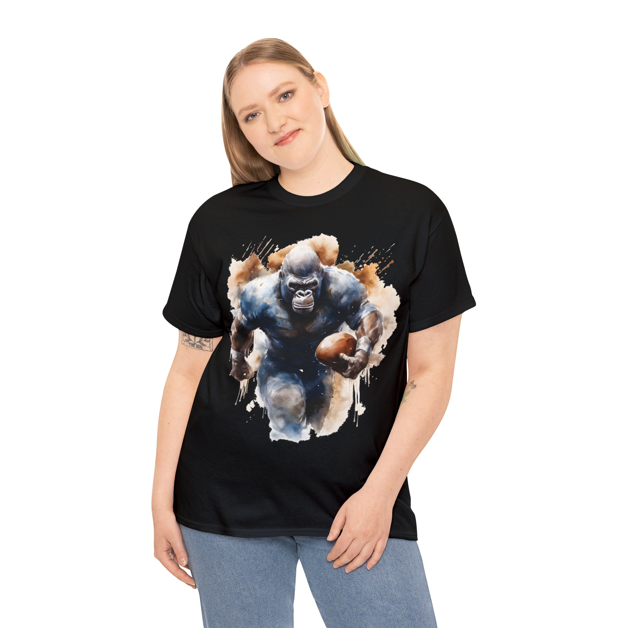 funny Football gorilla t shirt gift Unisex Heavy Cotton Tee
