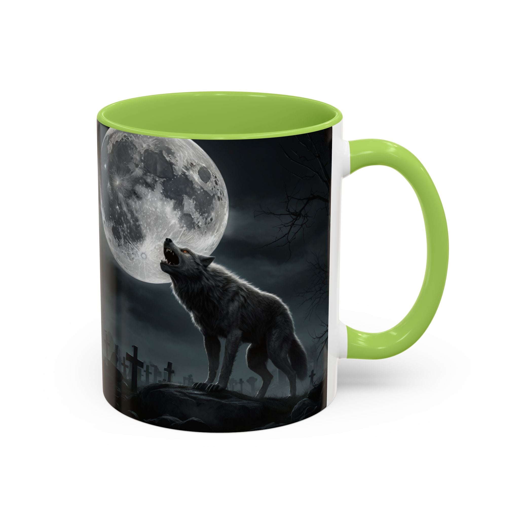Howling Wolf Moon Coffee Mug – Gothic Graveyard Accent Mug (11/15oz) fantasy