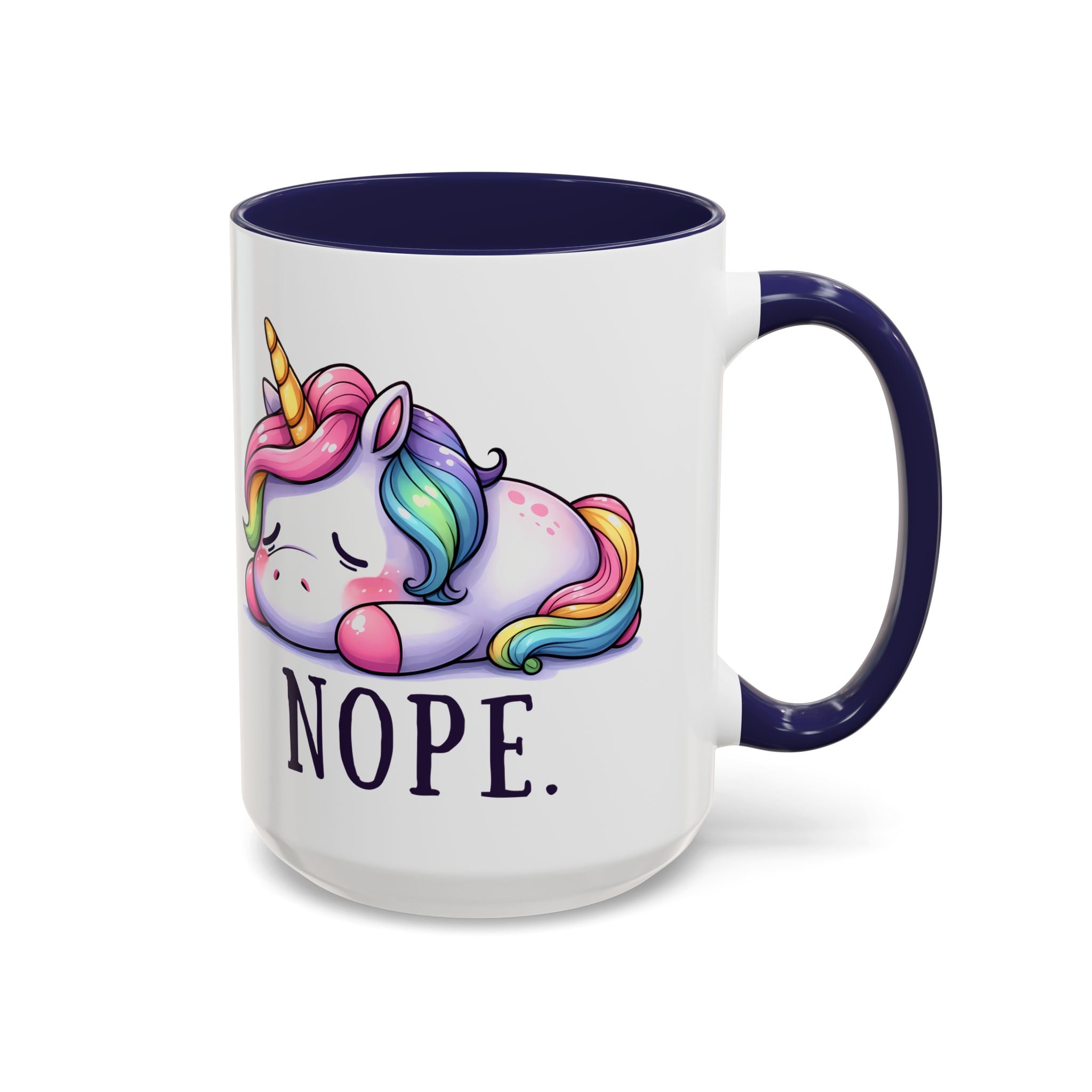 Nope Unicorn Accent Coffee Mug — Cute Rainbow Sleeping Unicorn 11/15oz