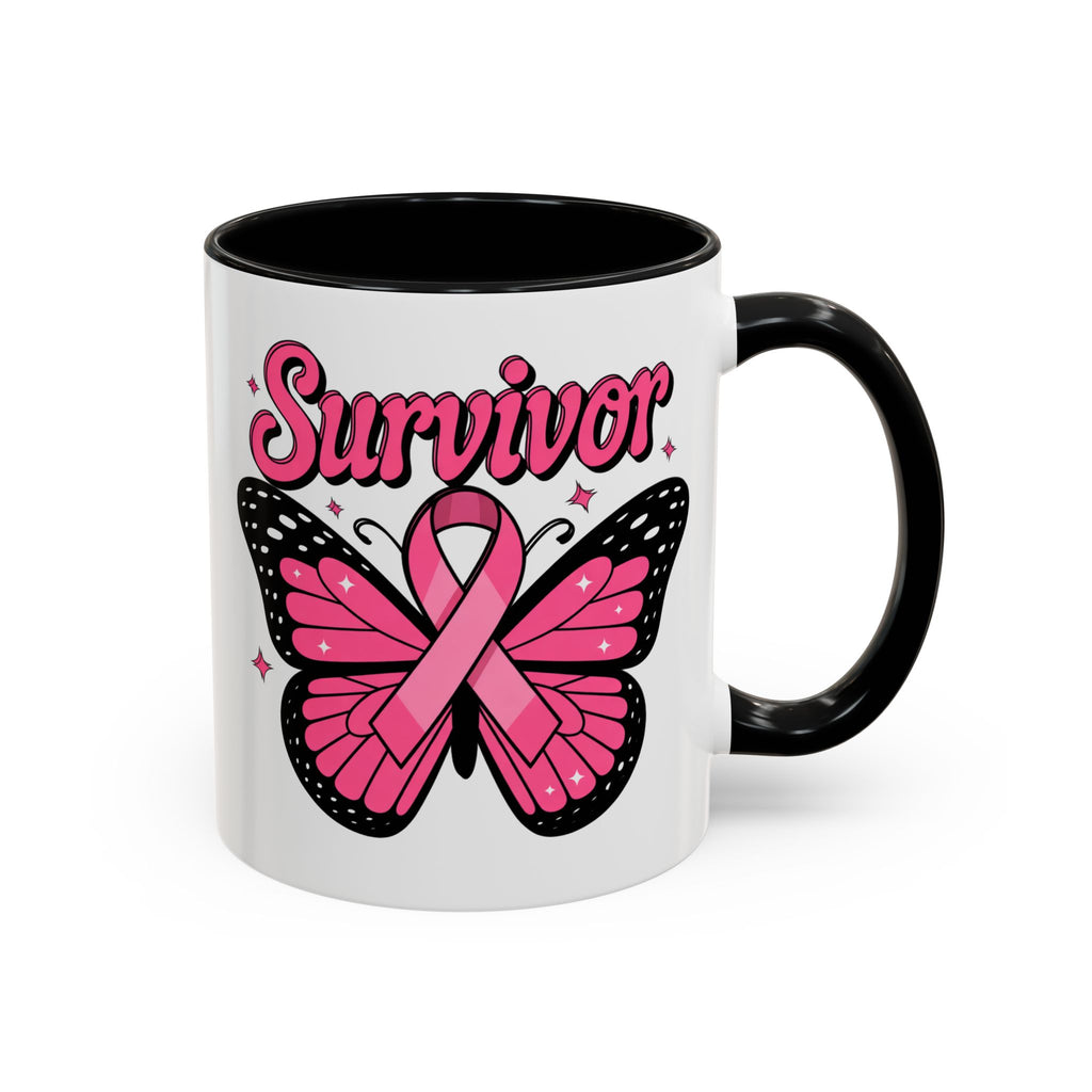 Survivor Butterfly Coffee Mug, Inspirational Gift, Pink Ribbon Mug, Breast Cancer Awareness, Empowerment Cup, Motivational Drinkware