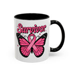 Survivor Butterfly Coffee Mug, Inspirational Gift, Pink Ribbon Mug, Breast Cancer Awareness, Empowerment Cup, Motivational Drinkware