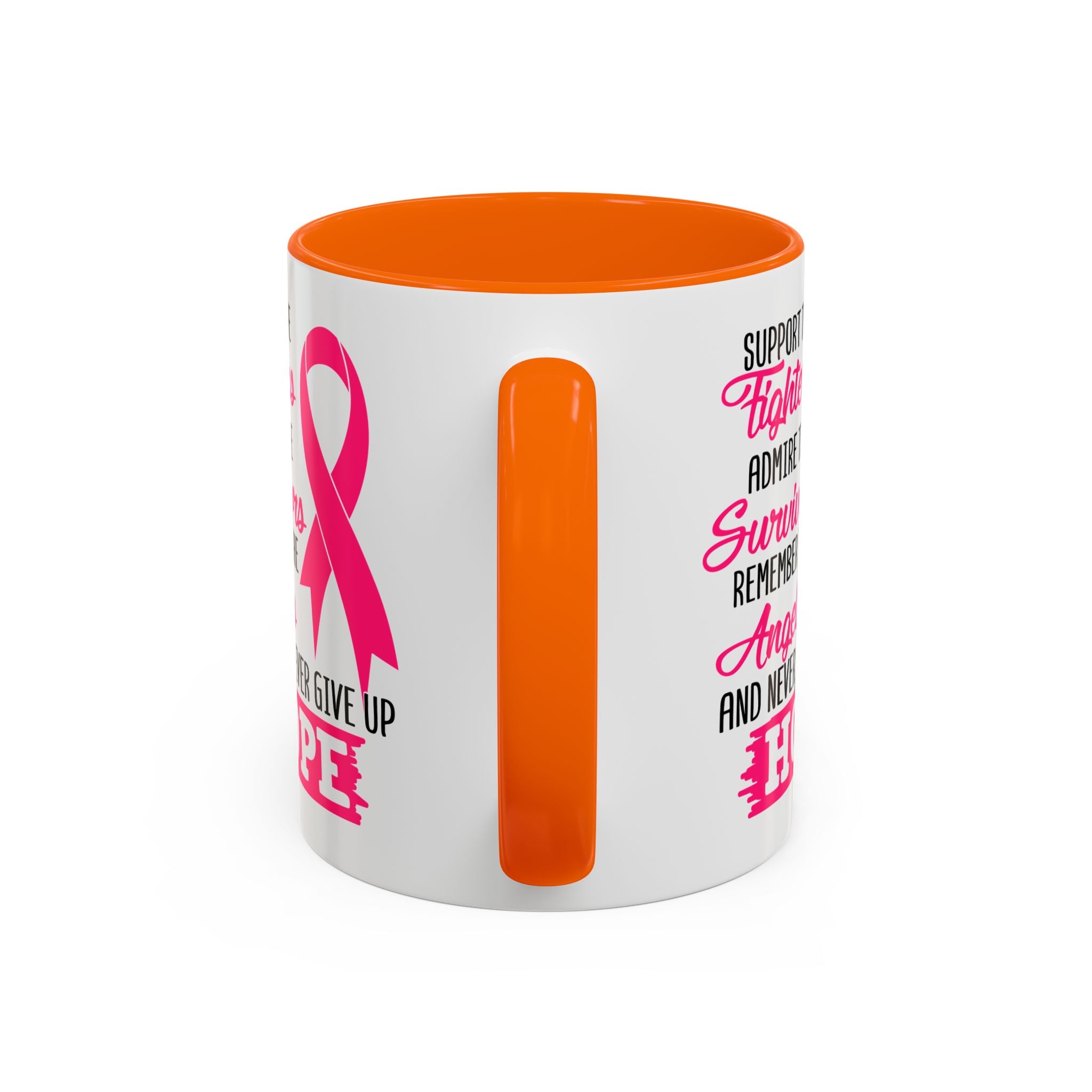 Inspirational Pink Ribbon Coffee Mug: Support Fighters, Admire Survivors, Celebrate Hope, Gift for Cancer Awareness, Motivational Mug
