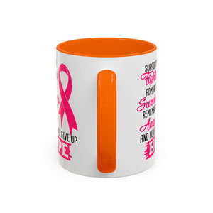 Inspirational Pink Ribbon Coffee Mug: Support Fighters, Admire Survivors, Celebrate Hope, Gift for Cancer Awareness, Motivational Mug