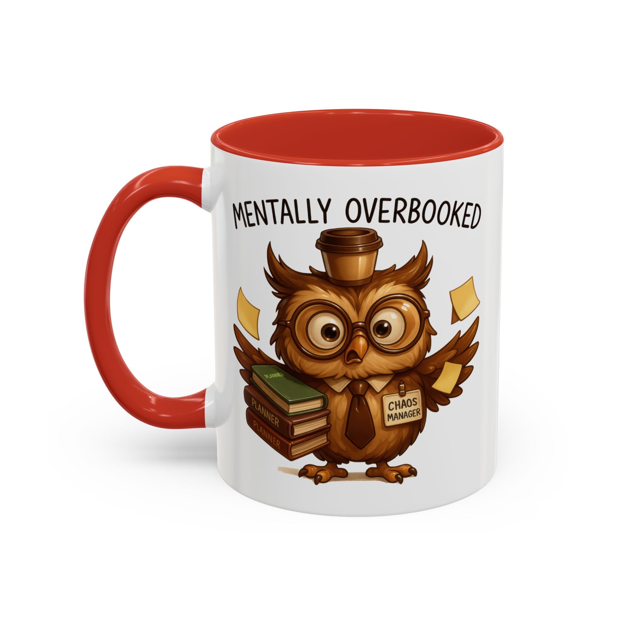 Cute Owl Coffee Mug | Mentally Overbooked Mug | Gifts for Book Lovers, Teacher Gifts, Office Decor, Funny Coffee Cup