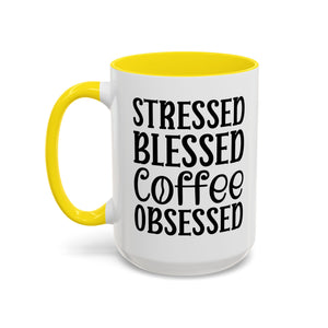 Stressed Blessed Coffee Obsessed Mug, Motivational Coffee Mug, Gift for Coffee Lovers, Funny Office Mug, Self-Care Gift Idea
