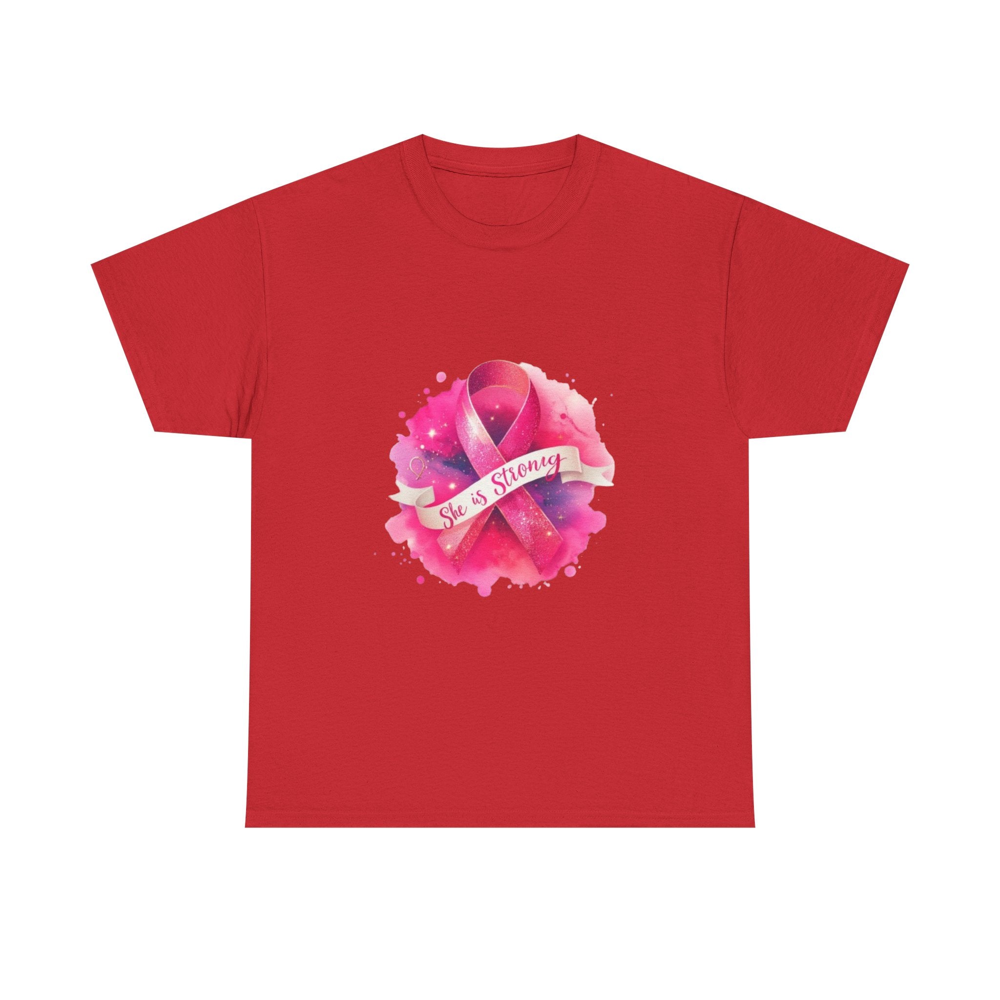 Empowering Cancer Awareness Tee - She is Strong, Support Shirt, Gift for Survivors, Pink Ribbon Apparel, Breast Cancer Awareness