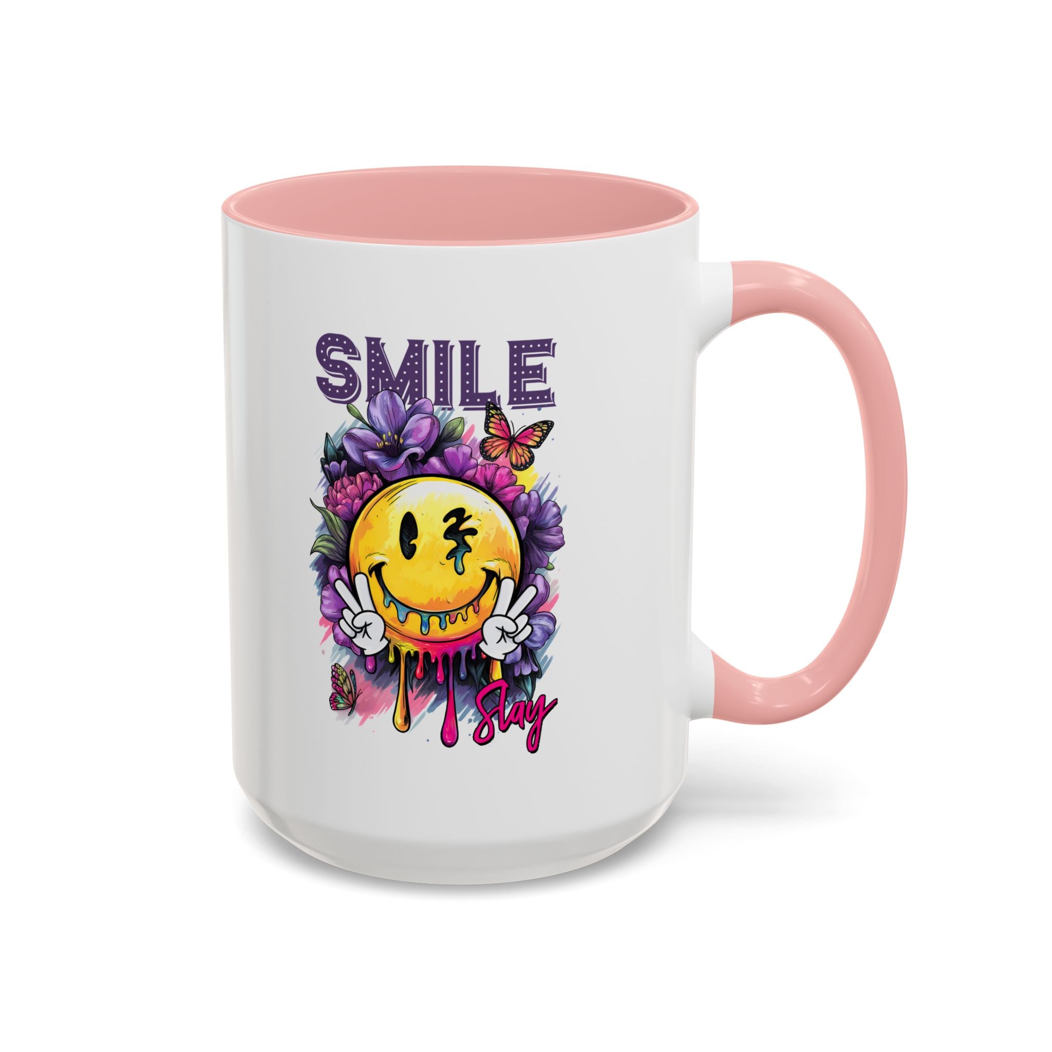Smile Stay Accent Coffee Mug - Vibrant Floral Design for Positive Vibes