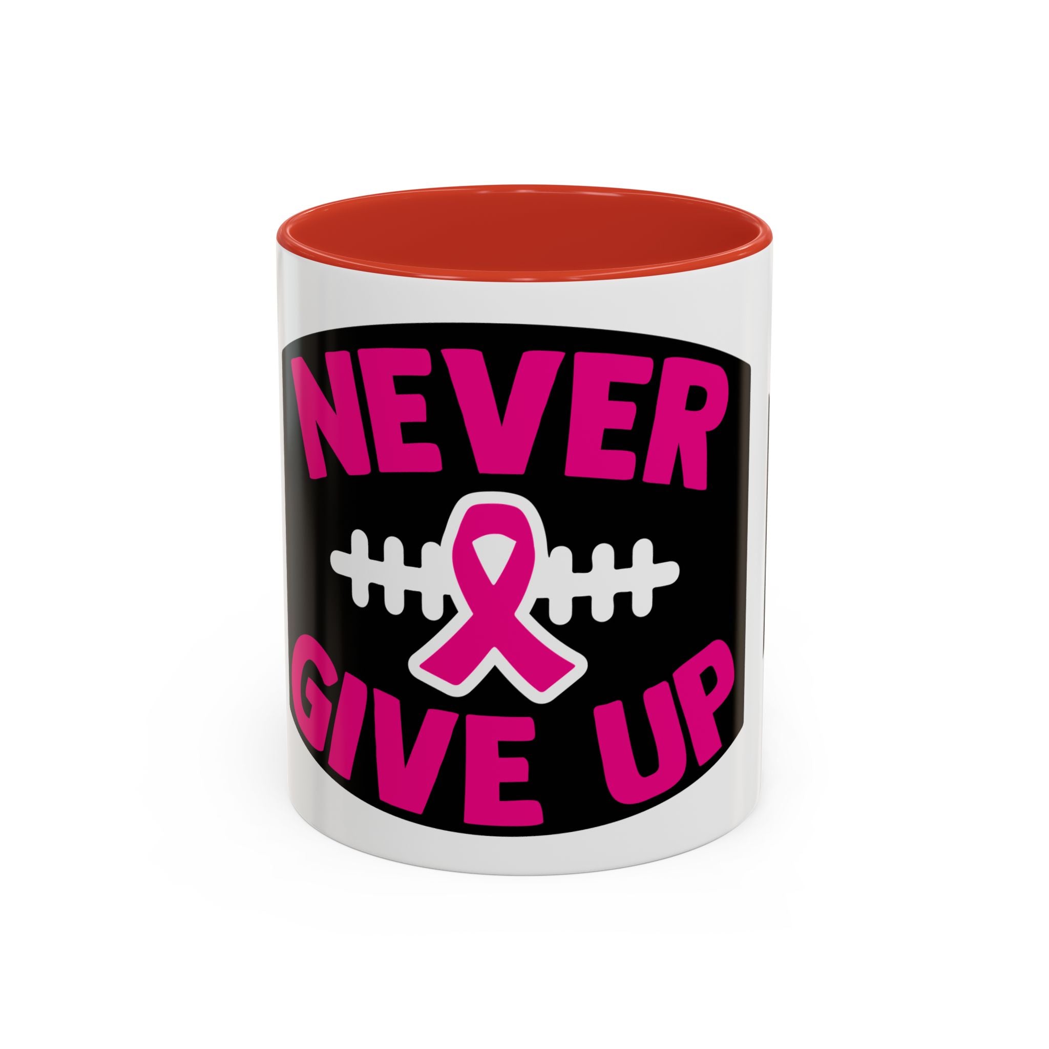 Inspirational Breast Cancer Awareness Coffee Mug - Never Give Up, Motivational Gift, Supportive Keepsake, Home or Office Decor